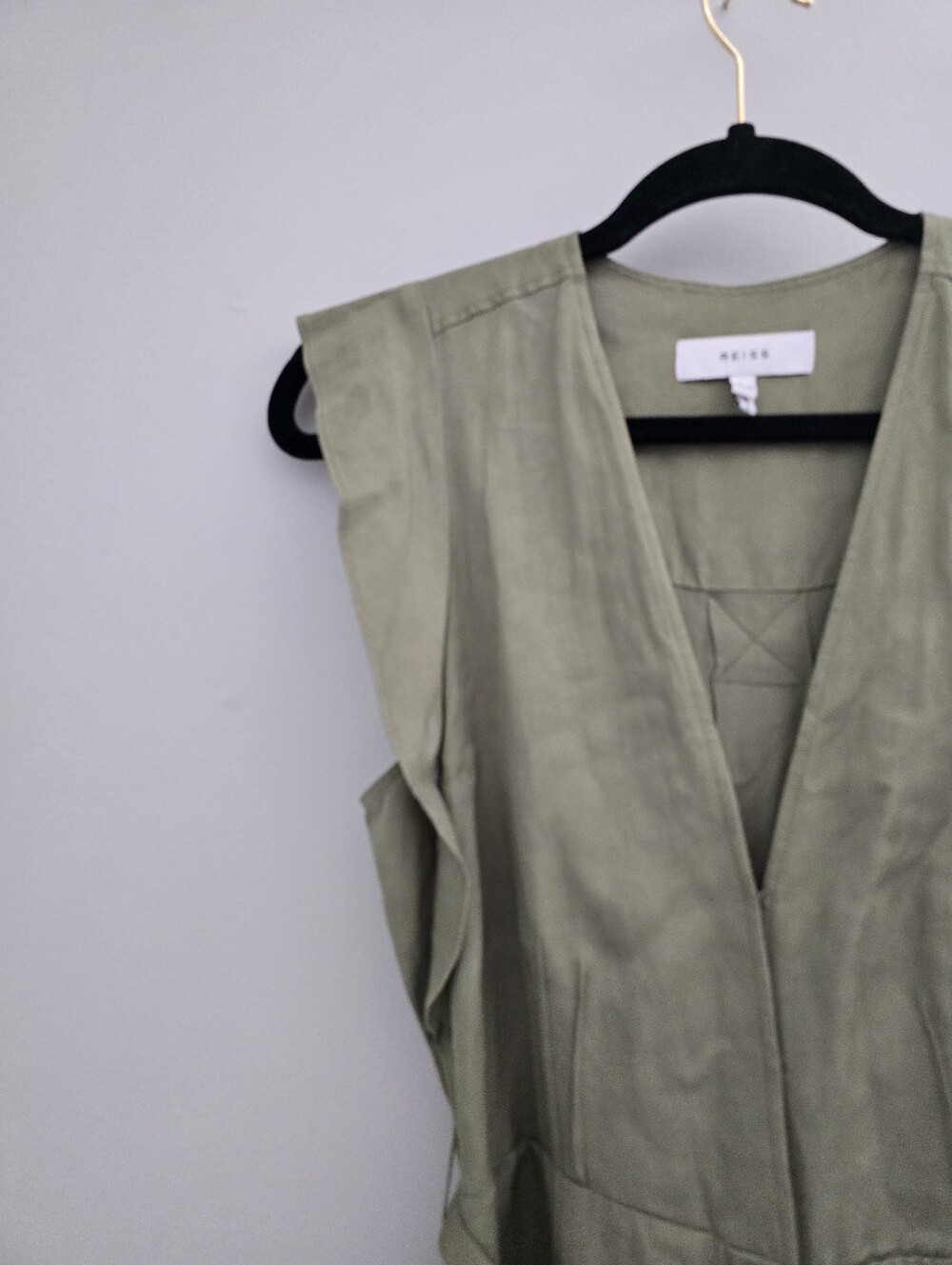 Reiss Olive Green Button-Front Midi Dress - Picture 7 of 12